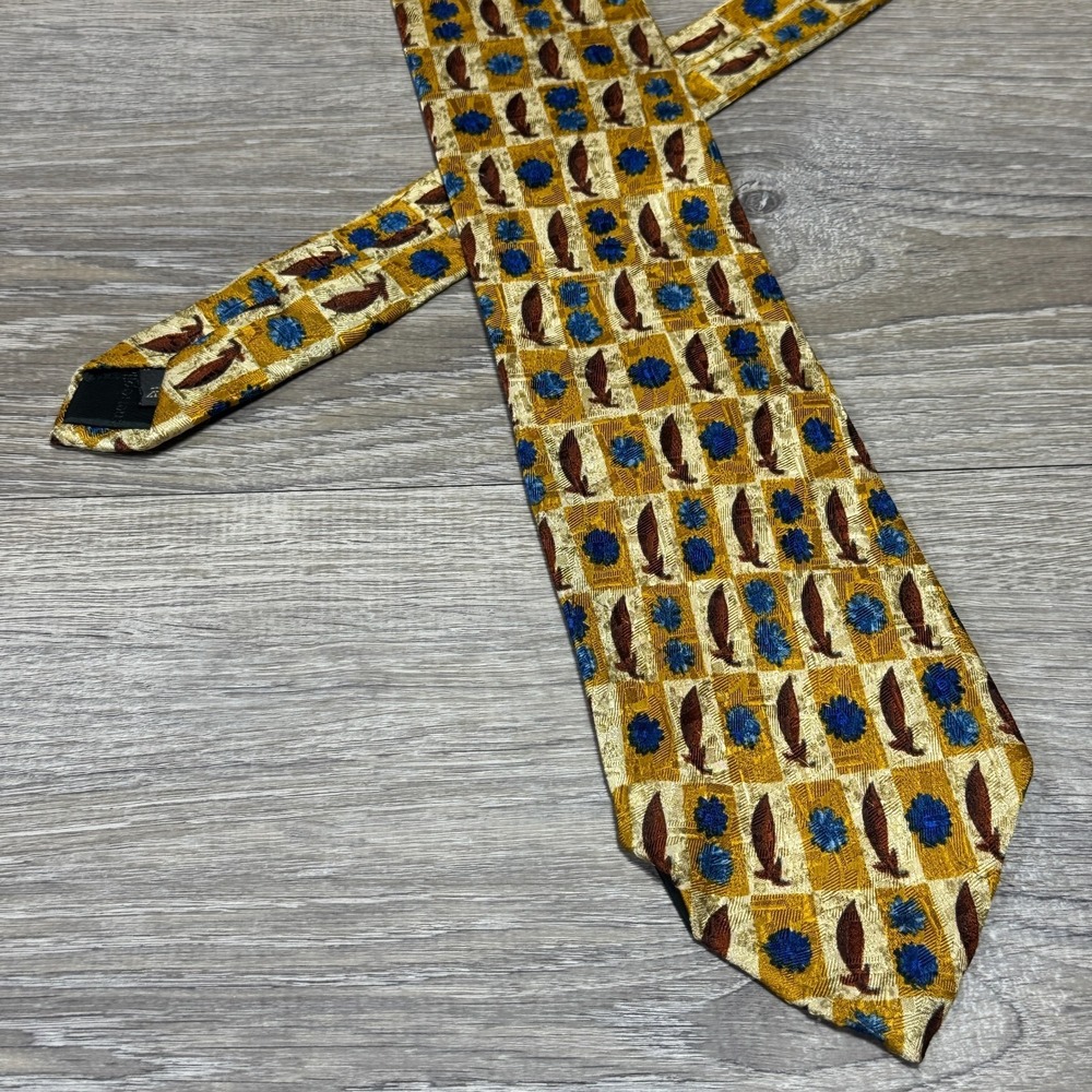 Ermenegildo Zegna Neck Tie Handmade Luxury 100% Silk Retro Feather Quill‎ Flower